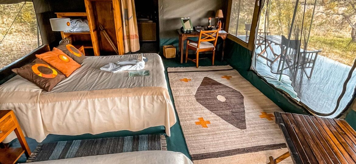 Comfortable safari tent blending into the natural surroundings